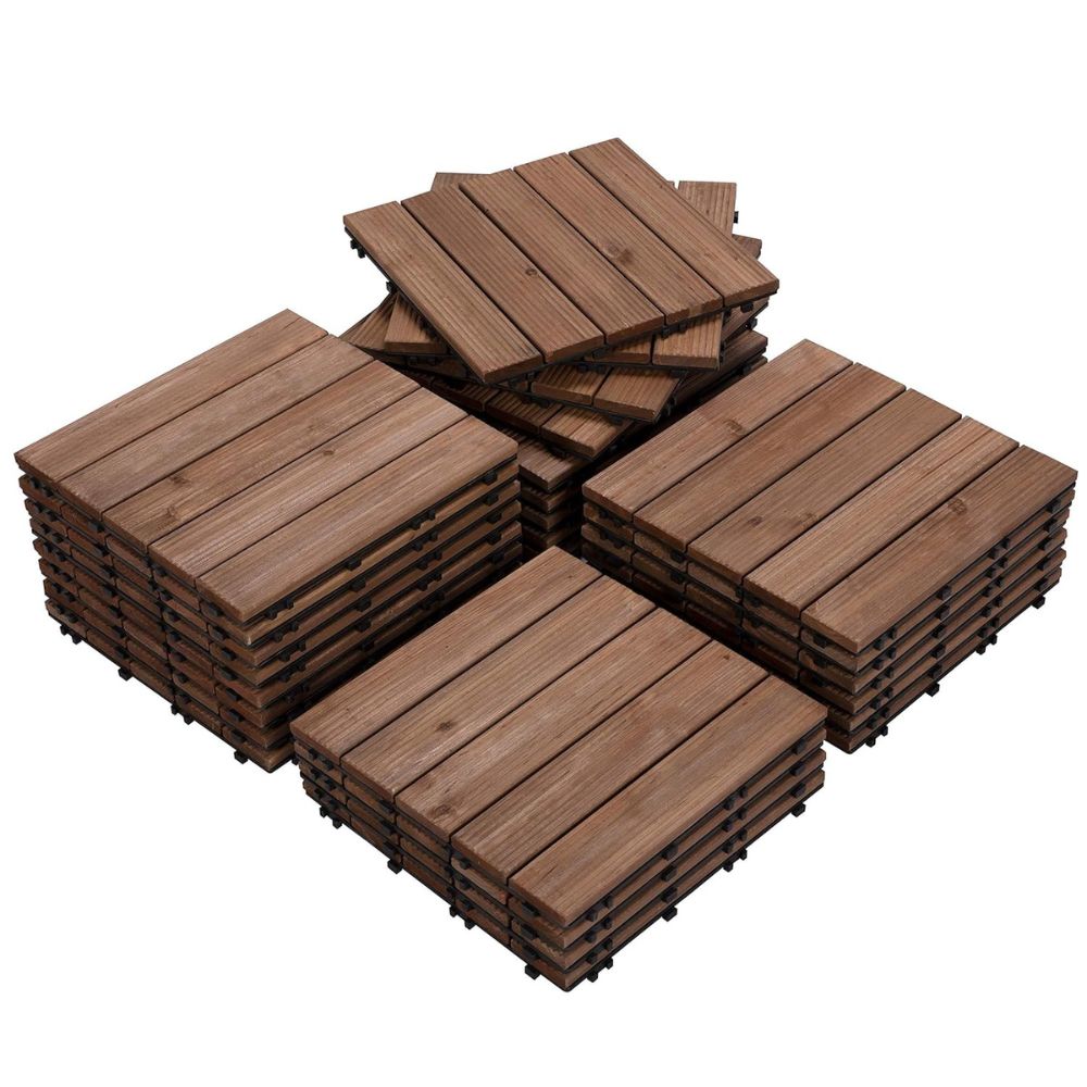 Interlocking Outdoor Wood Deck Tiles - 27 Pack