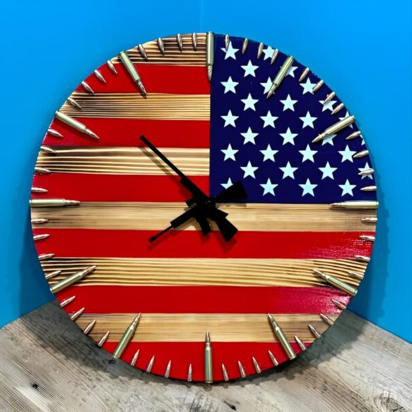 Handmade American Flag Bullet Clock