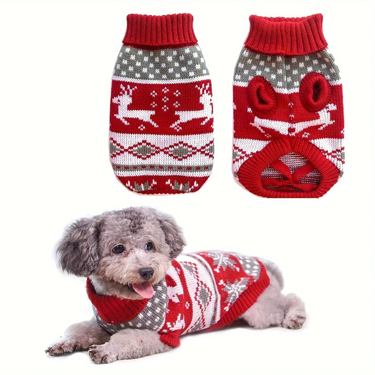 Knitted Christmas Dog Sweater for Small Pets