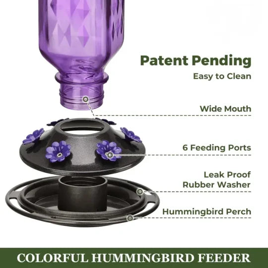 24oz Leak-Proof Glass Hummingbird Feeder