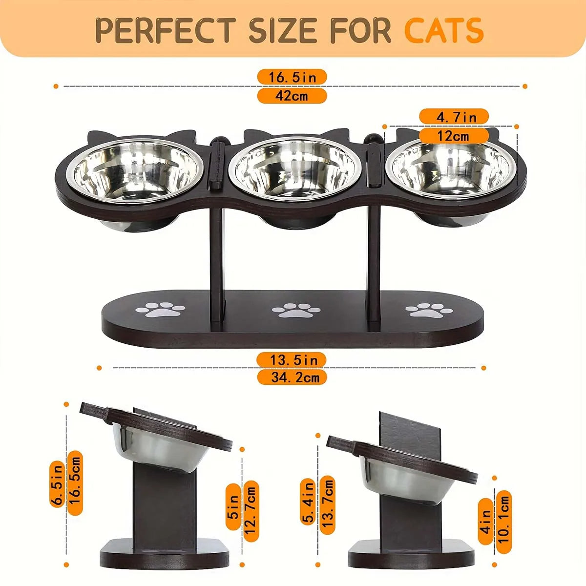 Elevated Cat Bowl with 3 Steel Dishes