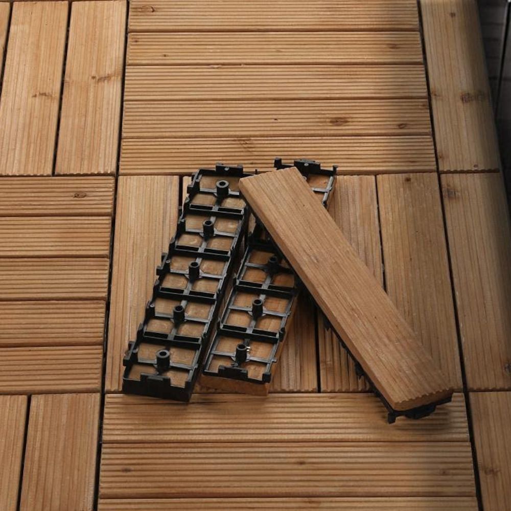 Interlocking Outdoor Wood Deck Tiles - 27 Pack