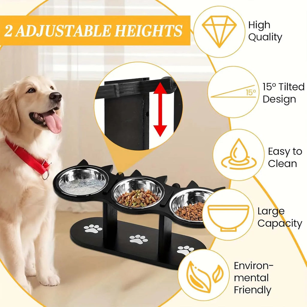 Elevated Cat Bowl with 3 Steel Dishes
