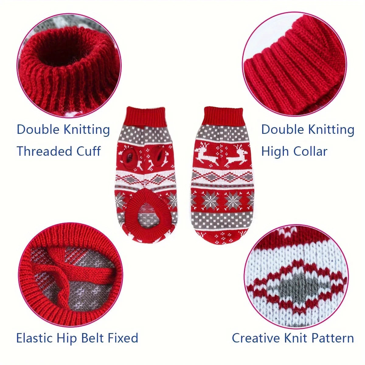 Knitted Christmas Dog Sweater for Small Pets