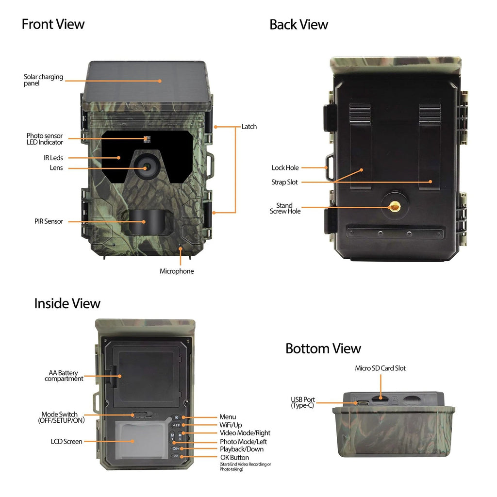 Solar Night Vision Trail Camera 4K