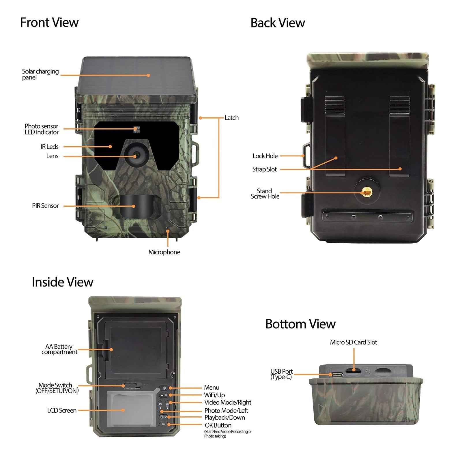 Solar Night Vision Trail Camera 4K