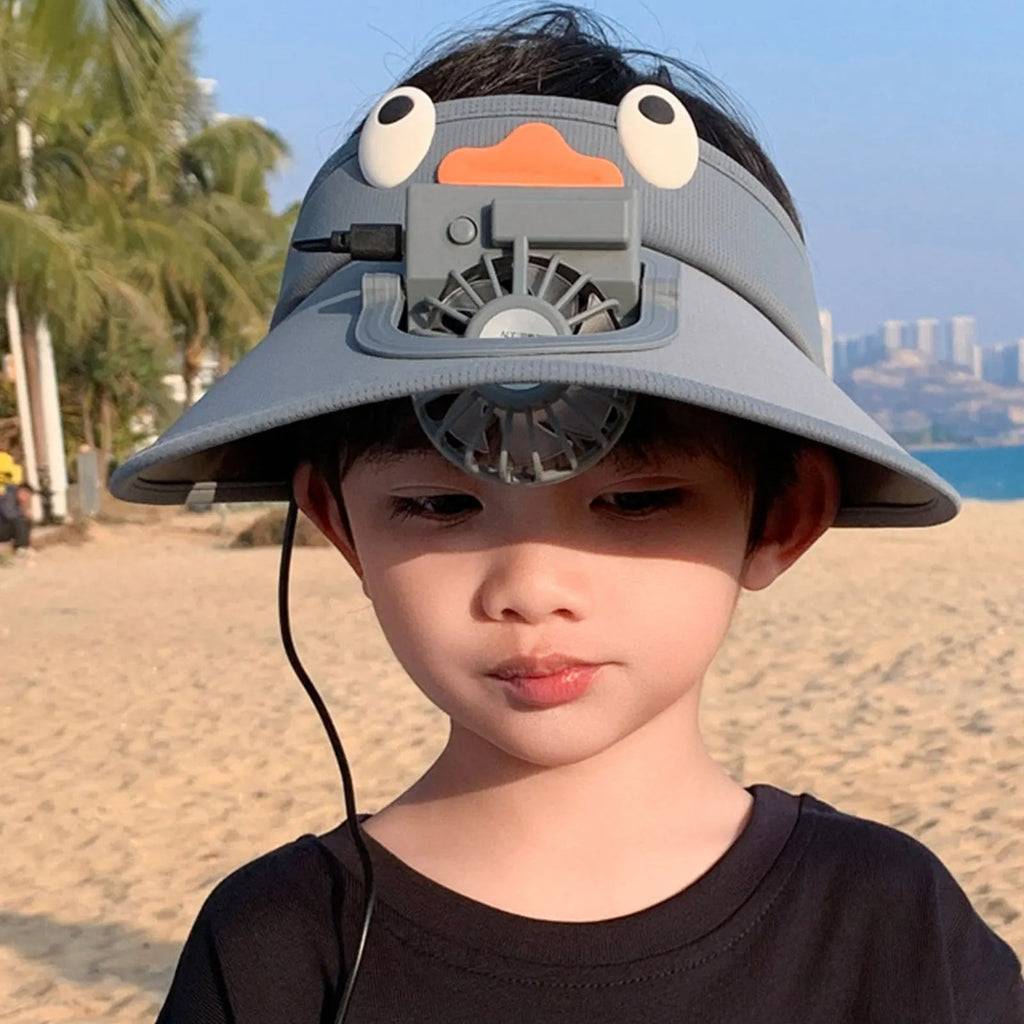 Kids Sun Visor Hat with Cooling Fan