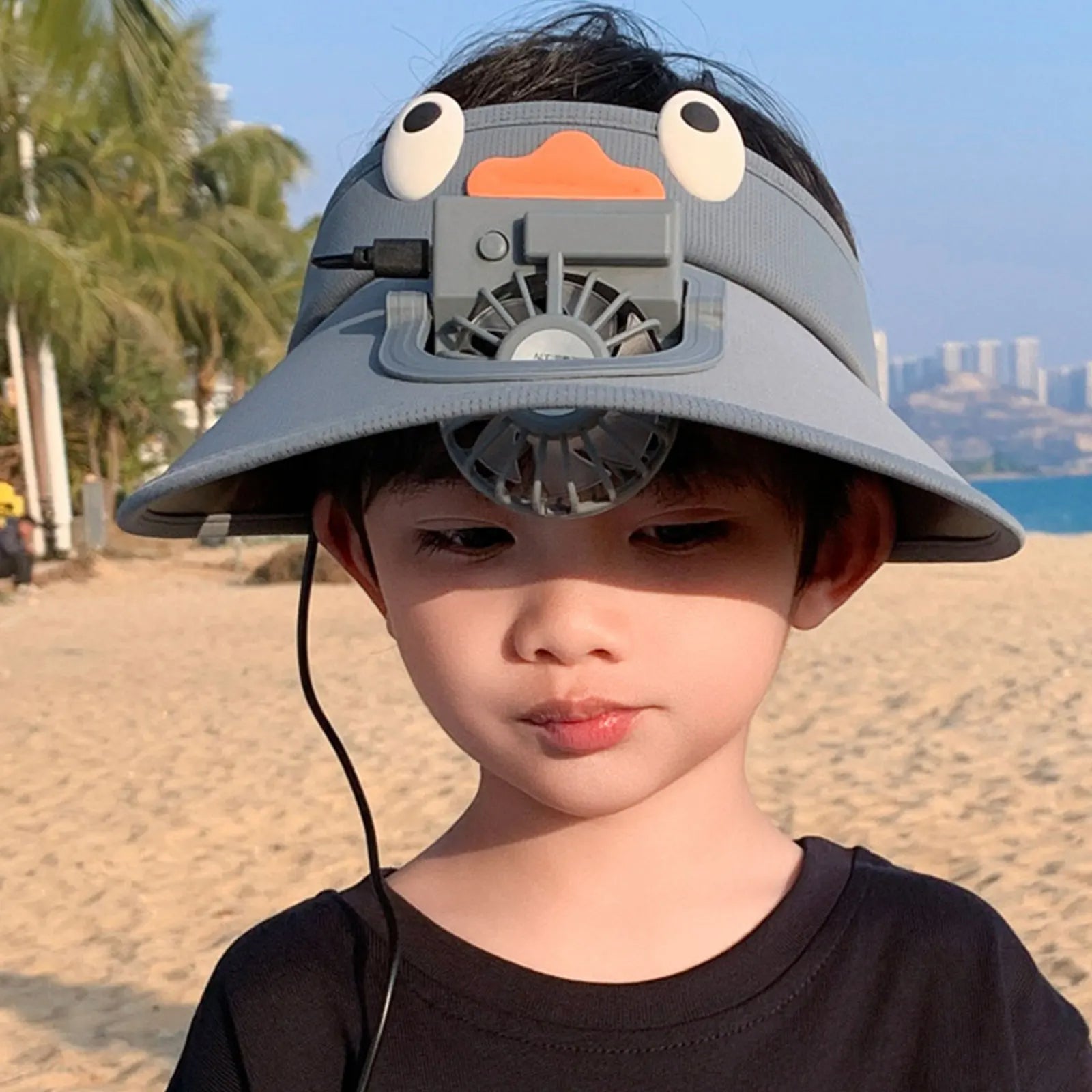 Kids Sun Visor Hat with Cooling Fan