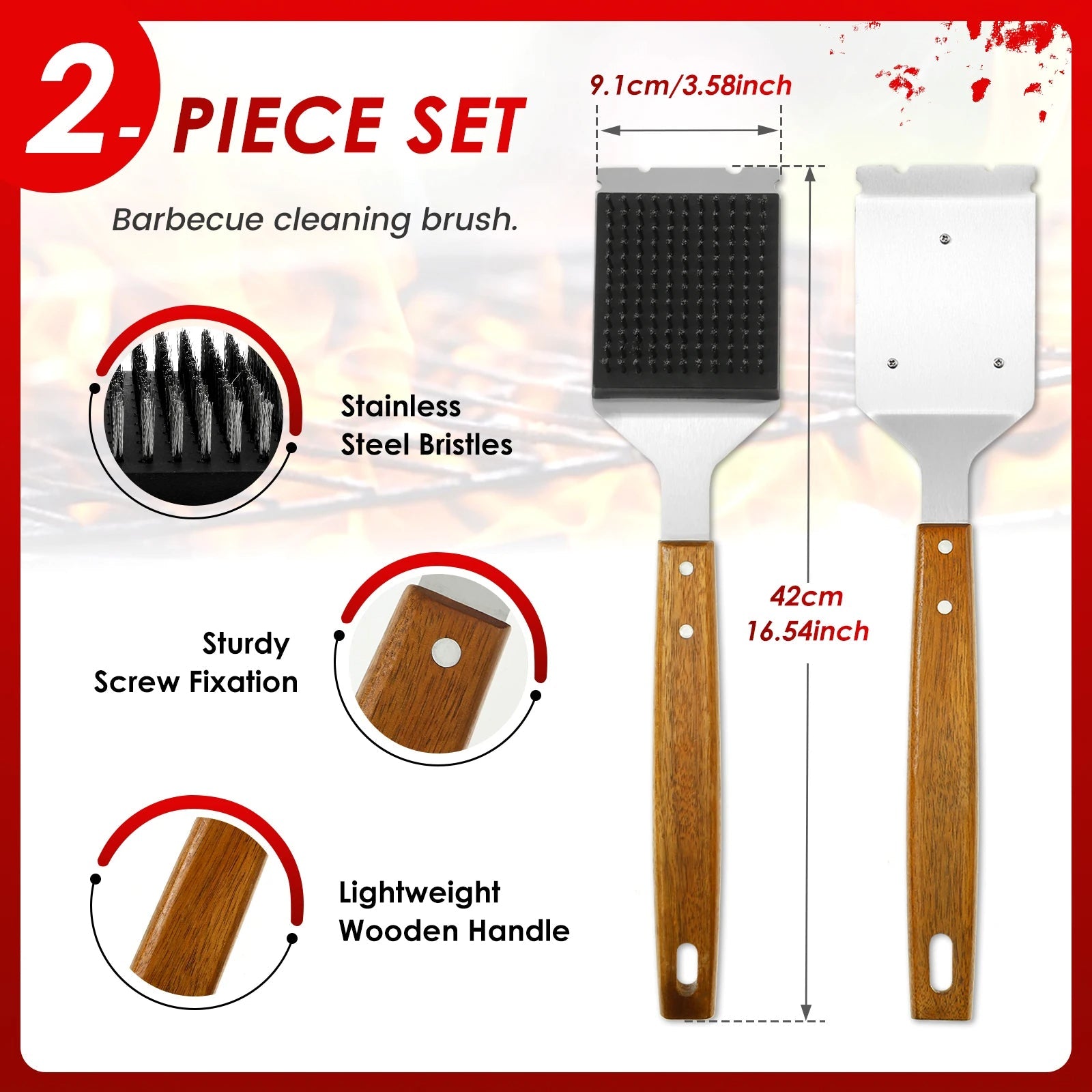 Long Handle BBQ Grill Brush with Scraper