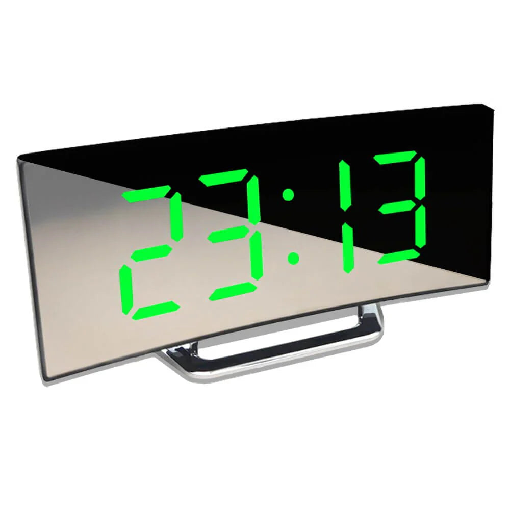 Curved LED Digital Alarm Clock With Mirror Display And