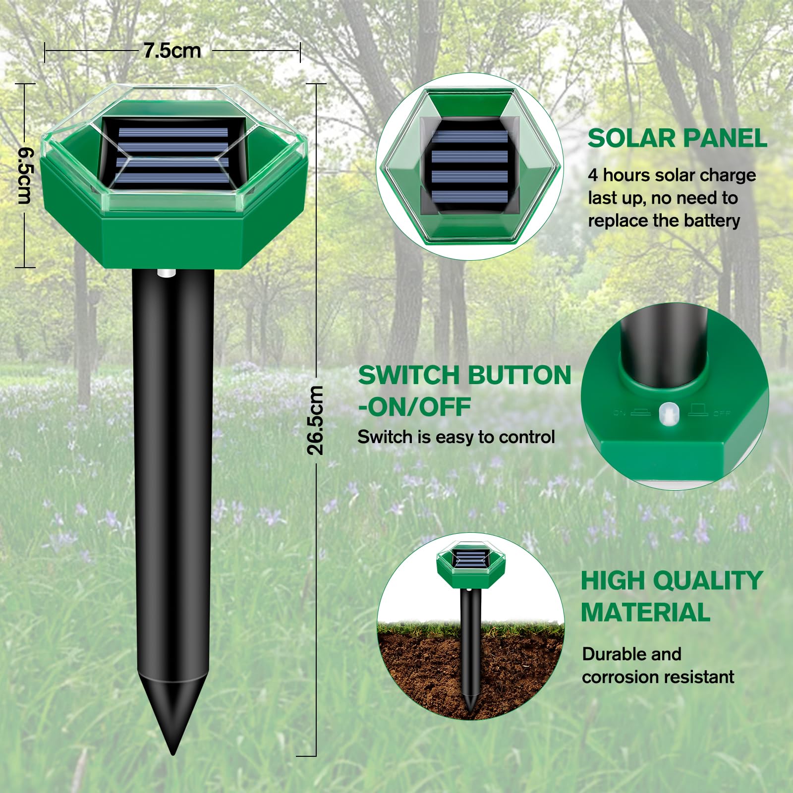 Solar Ultrasonic Mole Repellent 4-Pack
