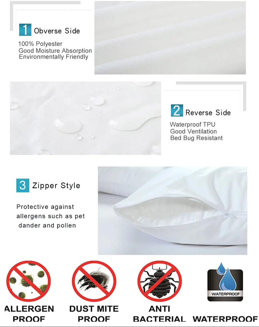 Waterproof Zippered Pillow Protector