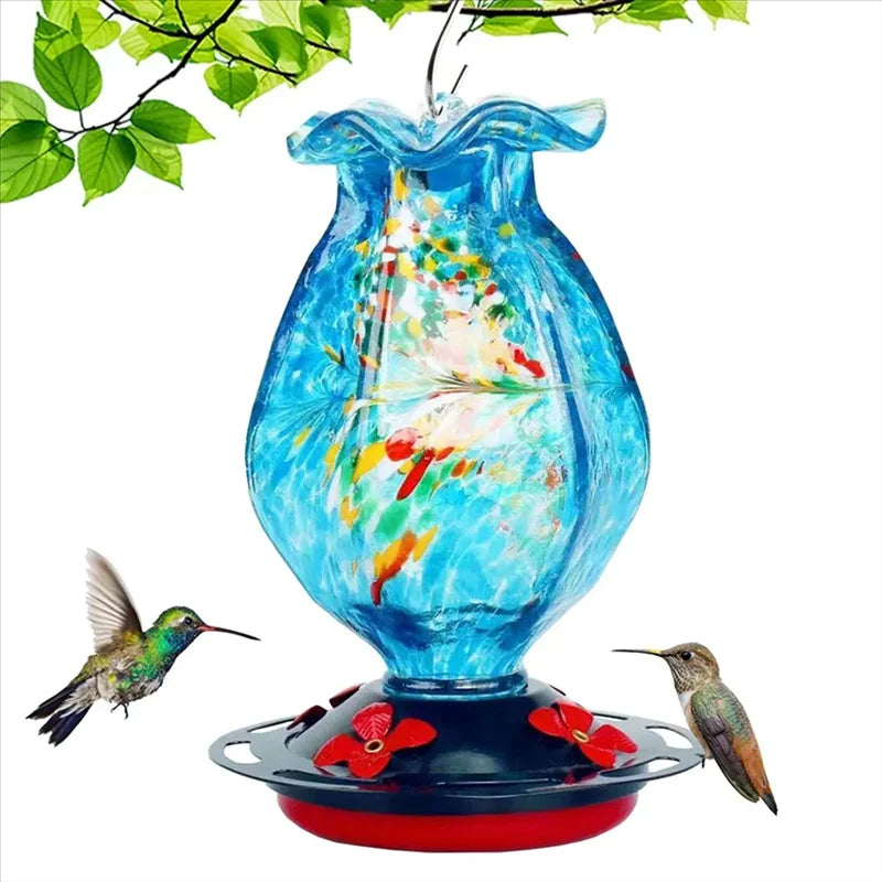 Hand-Blown Glass Hummingbird Feeder