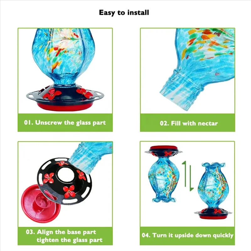 Hand-Blown Glass Hummingbird Feeder