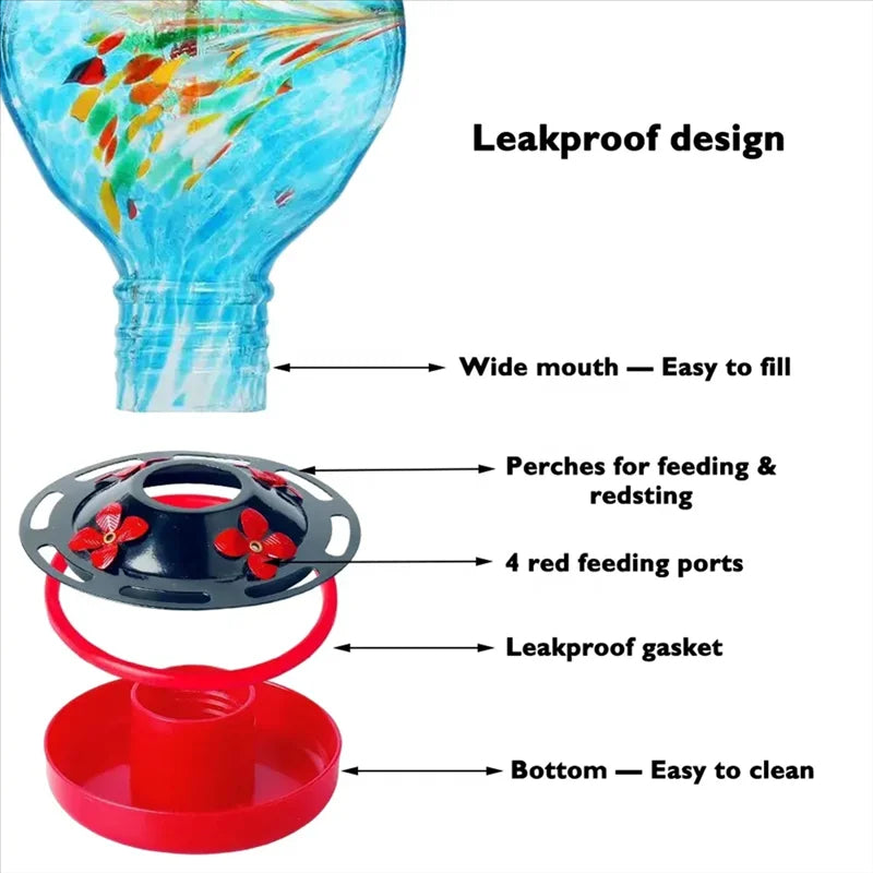 Hand-Blown Glass Hummingbird Feeder