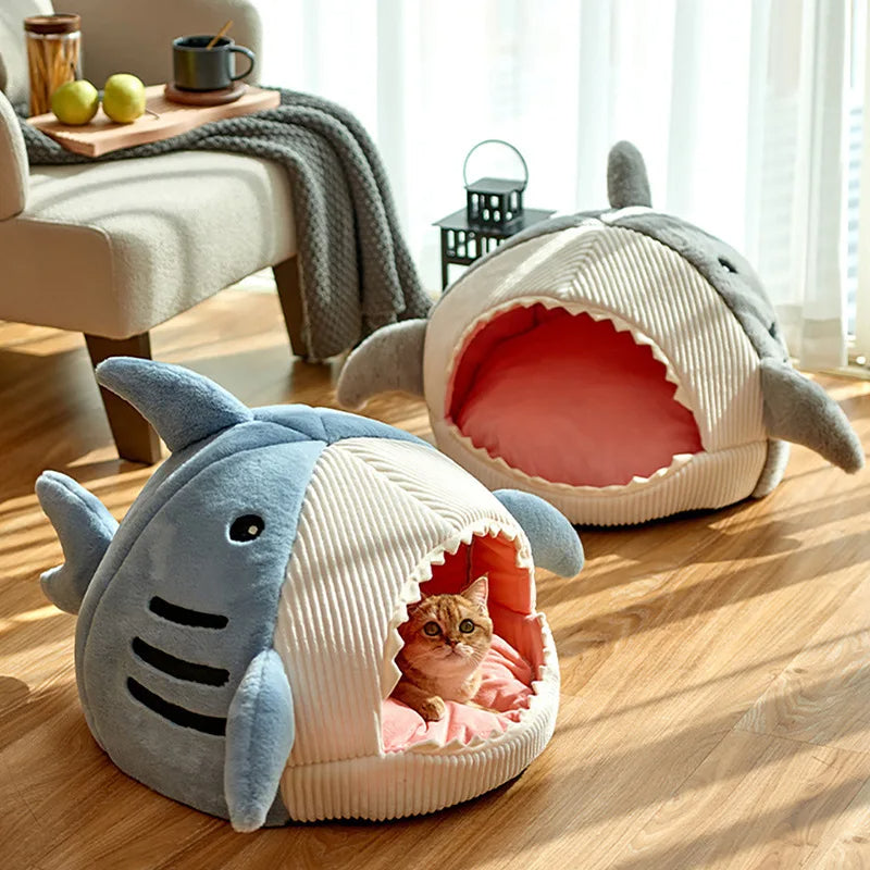 Shark-Shaped Dog and Cat Cave Bed