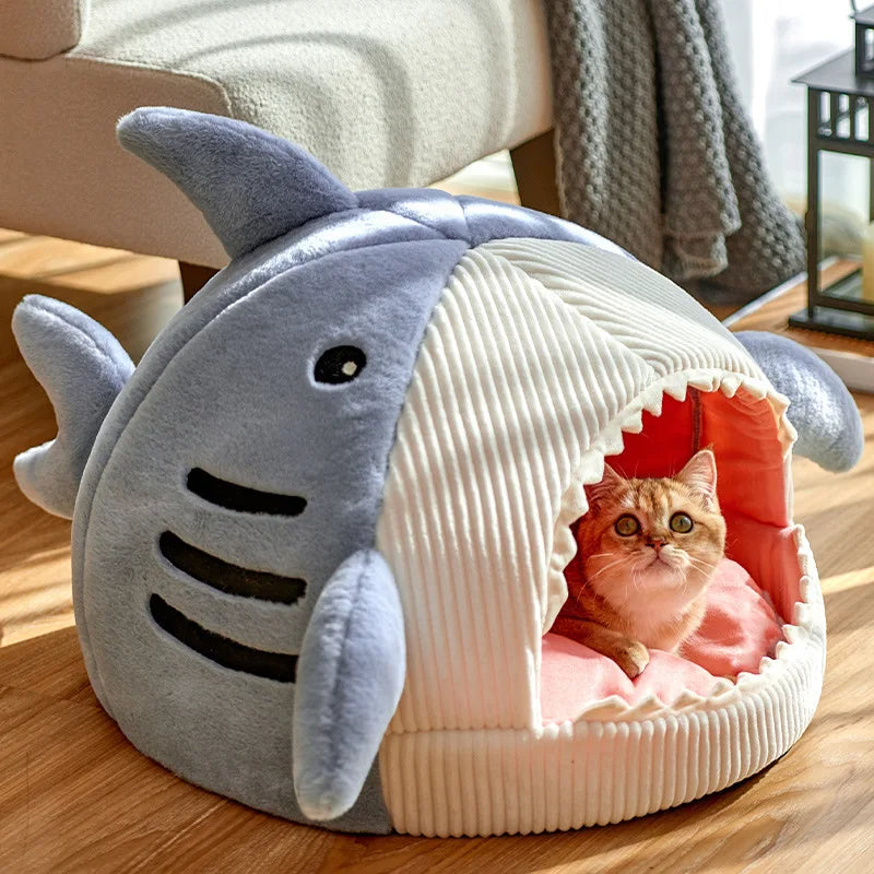 Shark-Shaped Dog and Cat Cave Bed