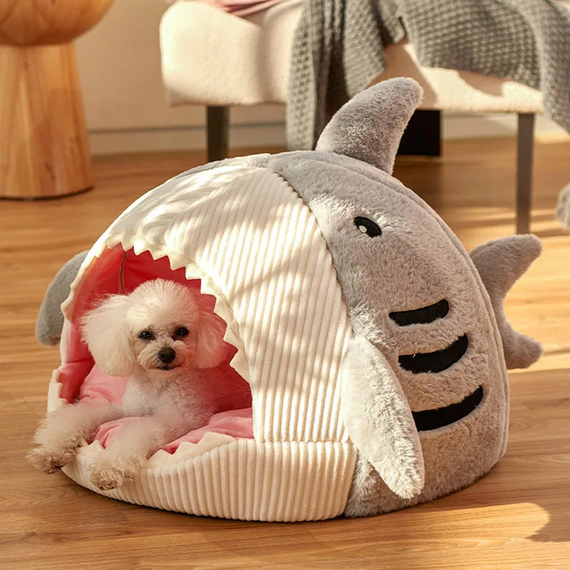 Shark-Shaped Dog and Cat Cave Bed
