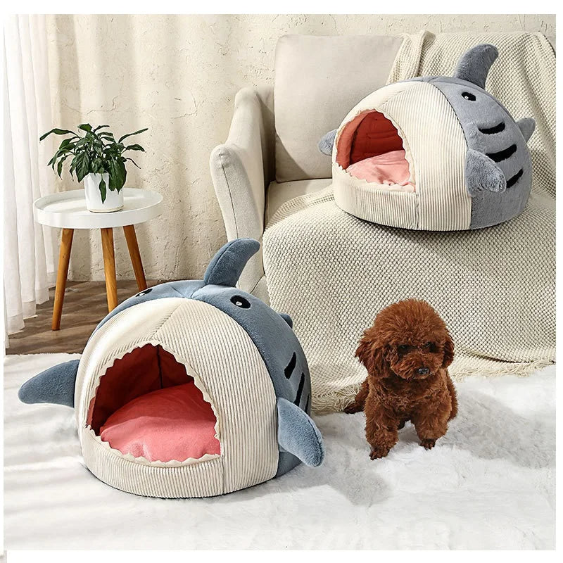 Shark-Shaped Dog and Cat Cave Bed