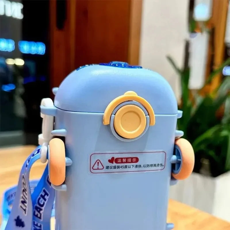 Cartoon Bus Kids Water Bottle with Straw
