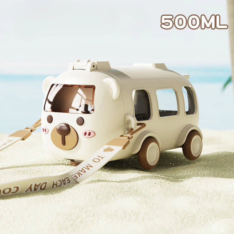Cartoon Bus Kids Water Bottle with Straw