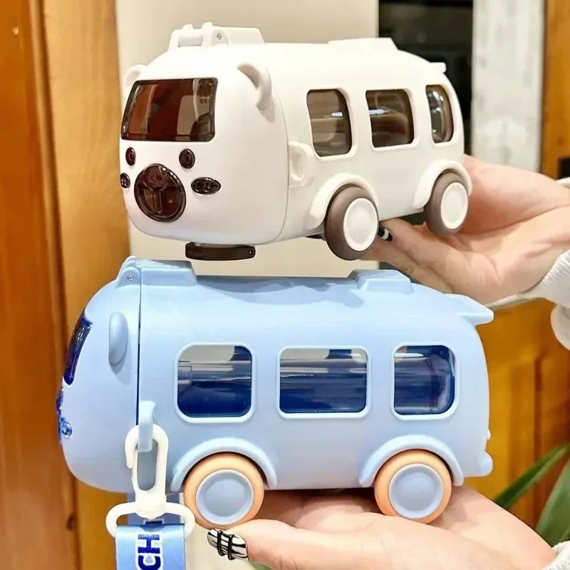 Cartoon Bus Kids Water Bottle with Straw