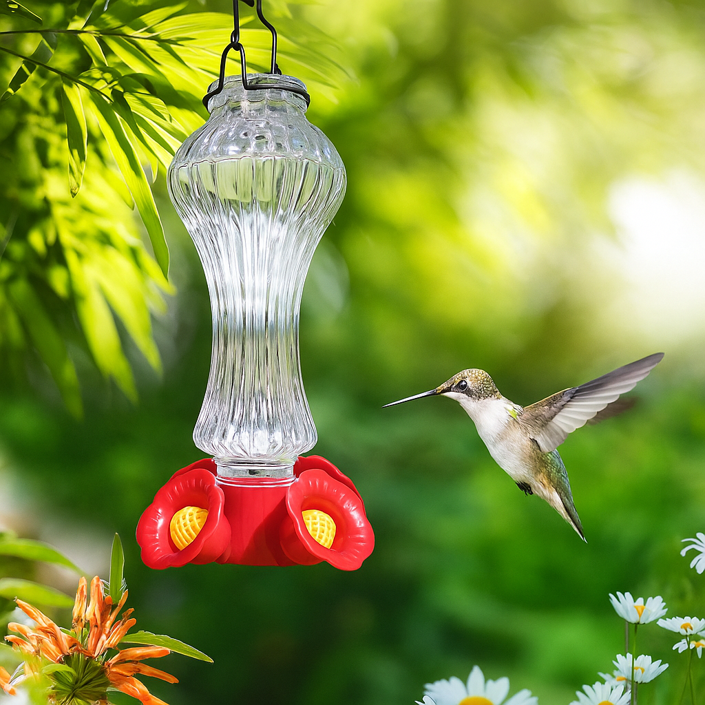 Glass Hummingbird Feeder with Ant Moat