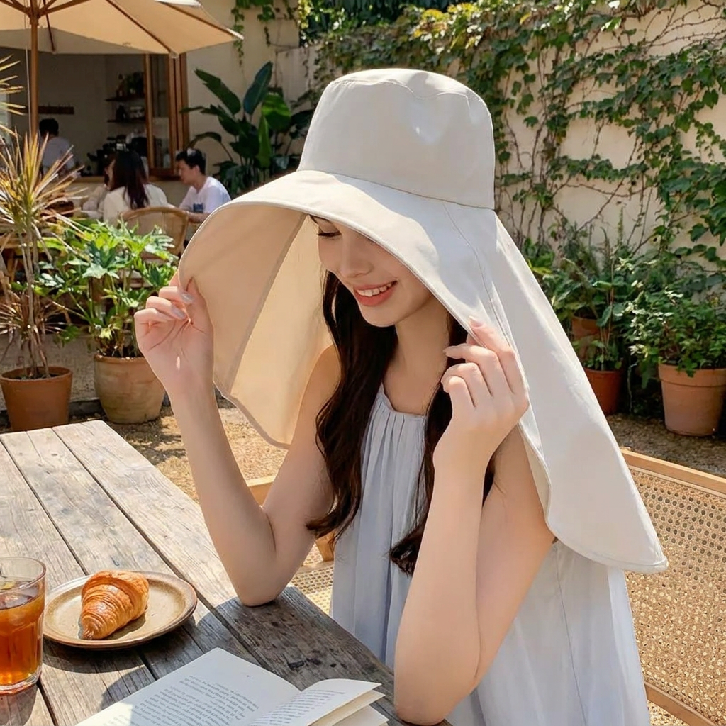 Elegant Wide Brim Sun Protection Shawl Hat lifestyle