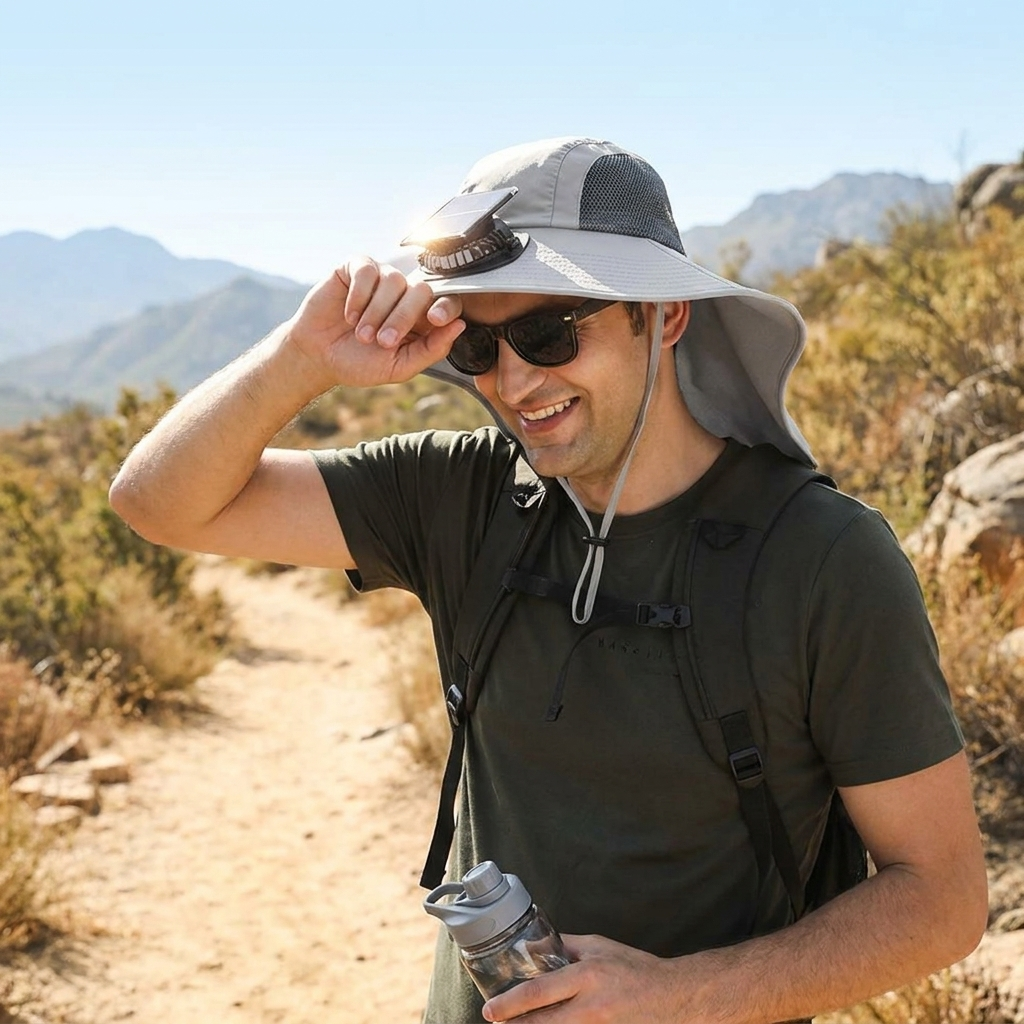 Solar Fan Hat with Wide Brim UV Protection lifestyle