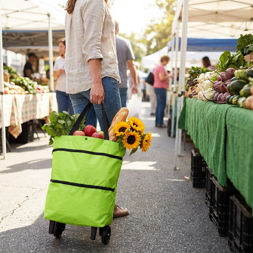 2-in-1 Foldable Shopping Bag with Wheels lifestyle