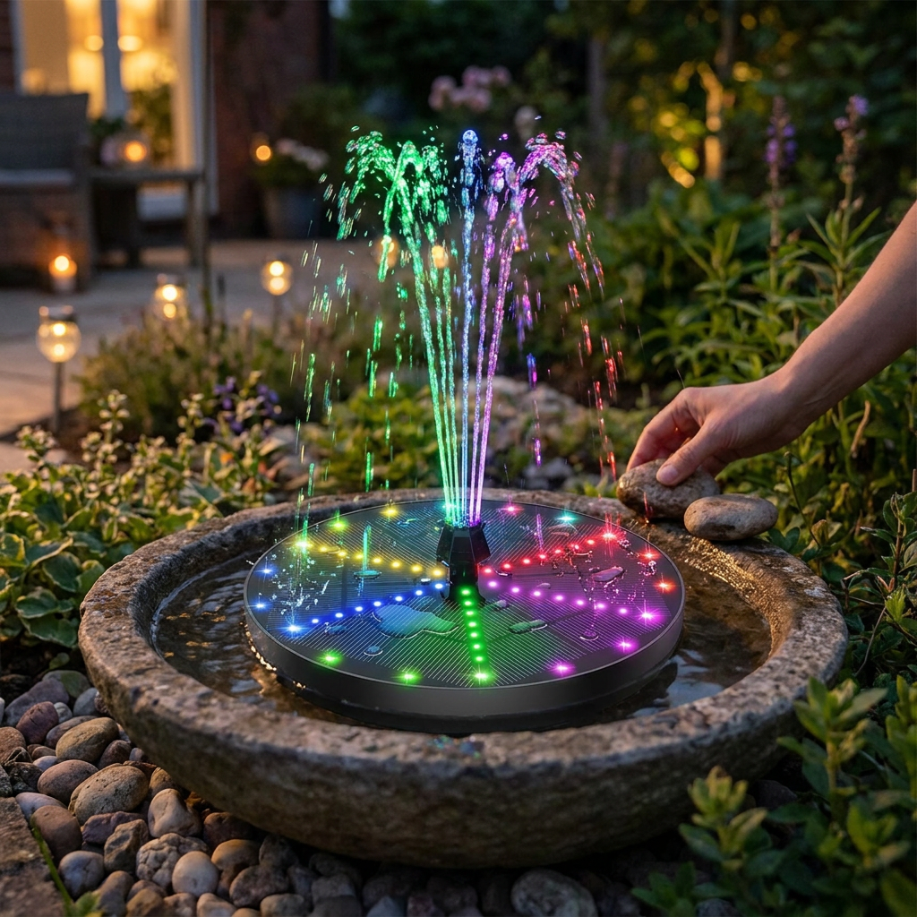 Solar Fountain with 60 LED Lights lifestyle