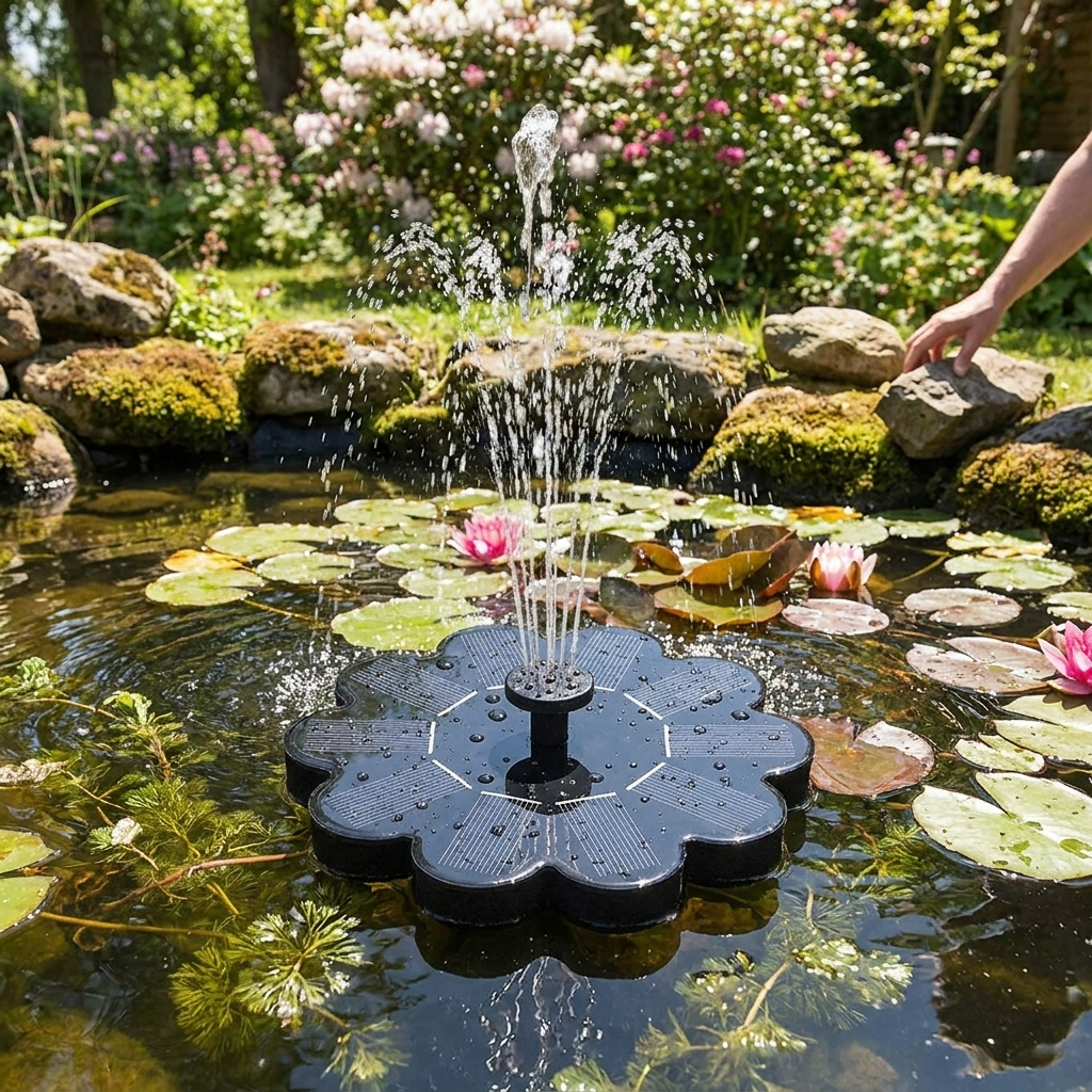 Flower Solar Fountain for Ponds & Pools lifestyle