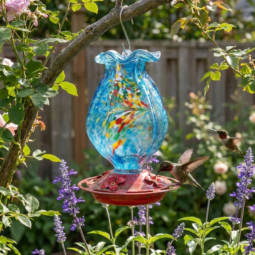 Hand-Blown Glass Hummingbird Feeder lifestyle