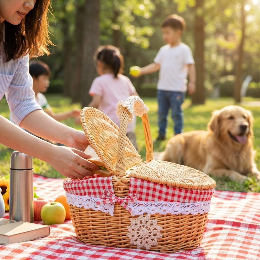 Natural Wicker Picnic Basket lifestyle