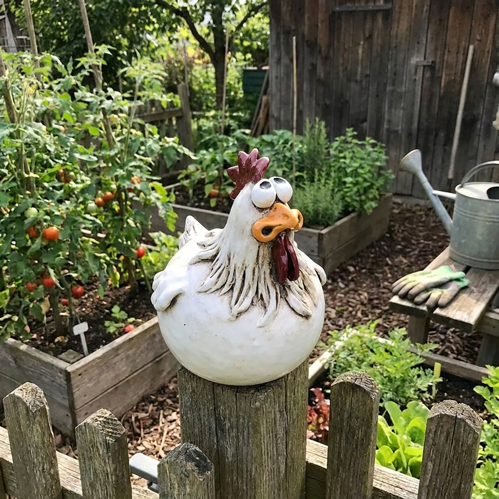 Funny Chicken Fence Decor Garden Statue lifestyle