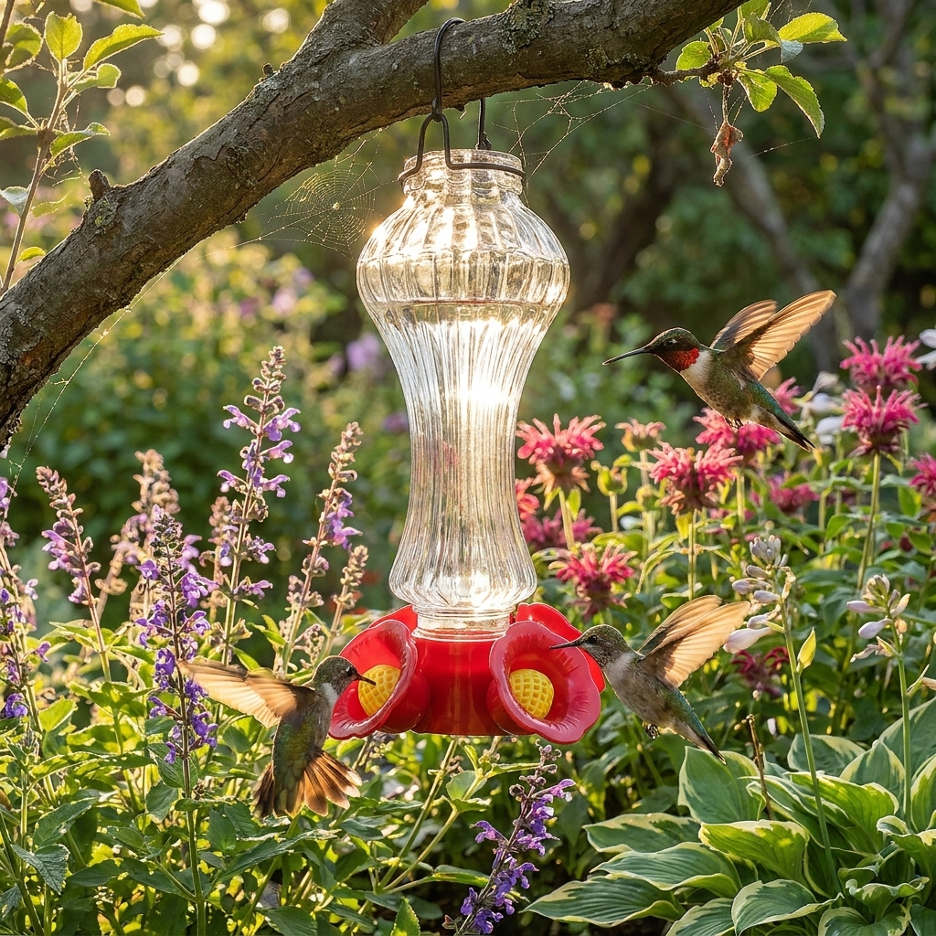 Glass Hummingbird Feeder with Ant Moat lifestyle