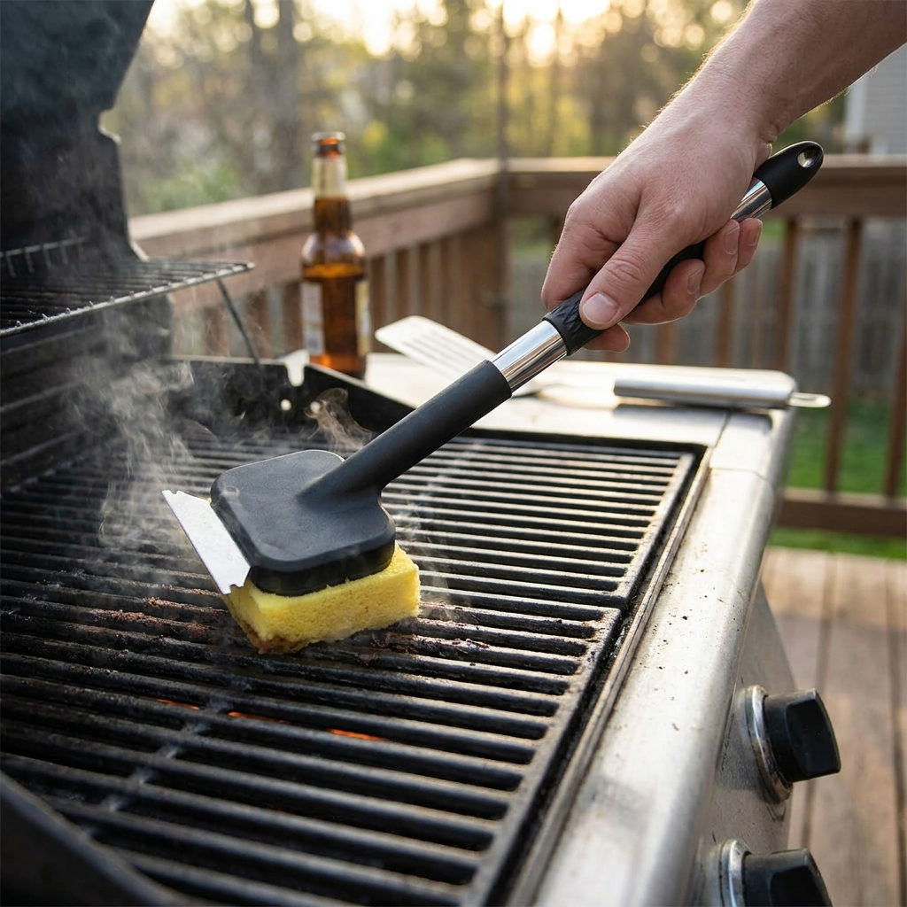 Steam Grill Brush with Scraper lifestyle