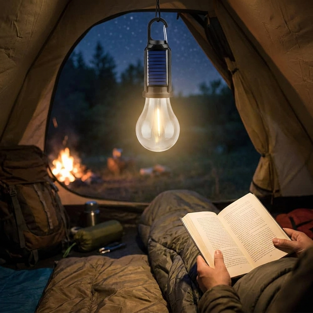 Solar Rechargeable Hooked Camping Light lifestyle