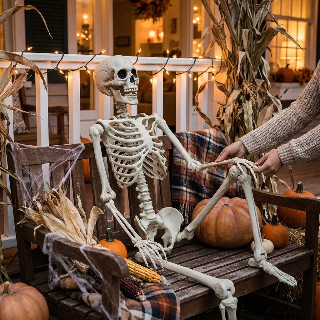 Poseable Halloween Skeleton Decoration lifestyle