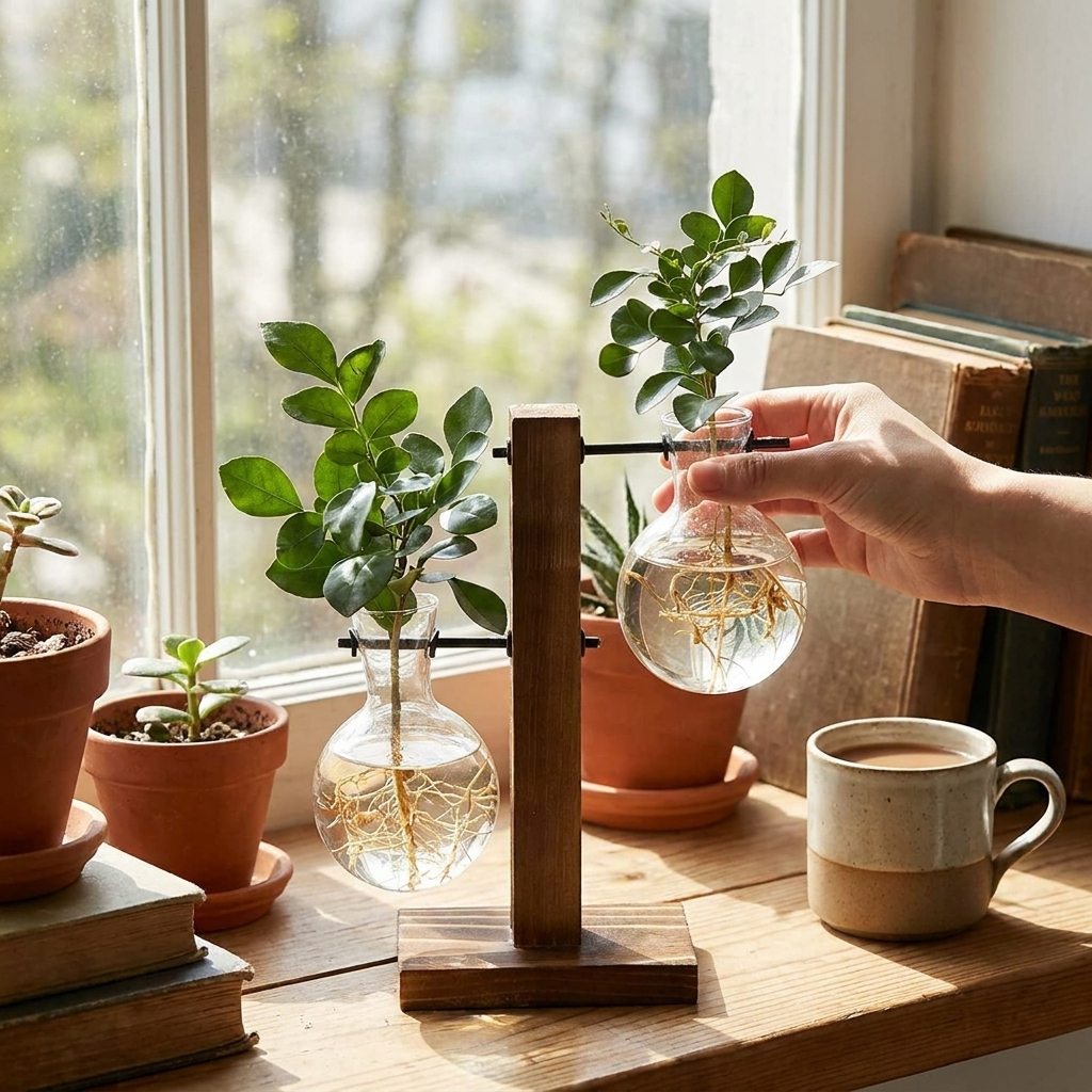 Wooden Frame Hydroponic Plant Vase lifestyle
