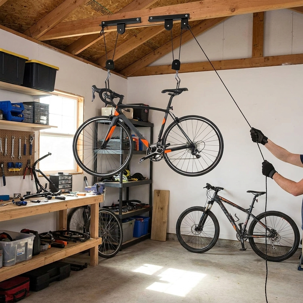 Ceiling Mounted Bike Hoist Storage Pulley lifestyle