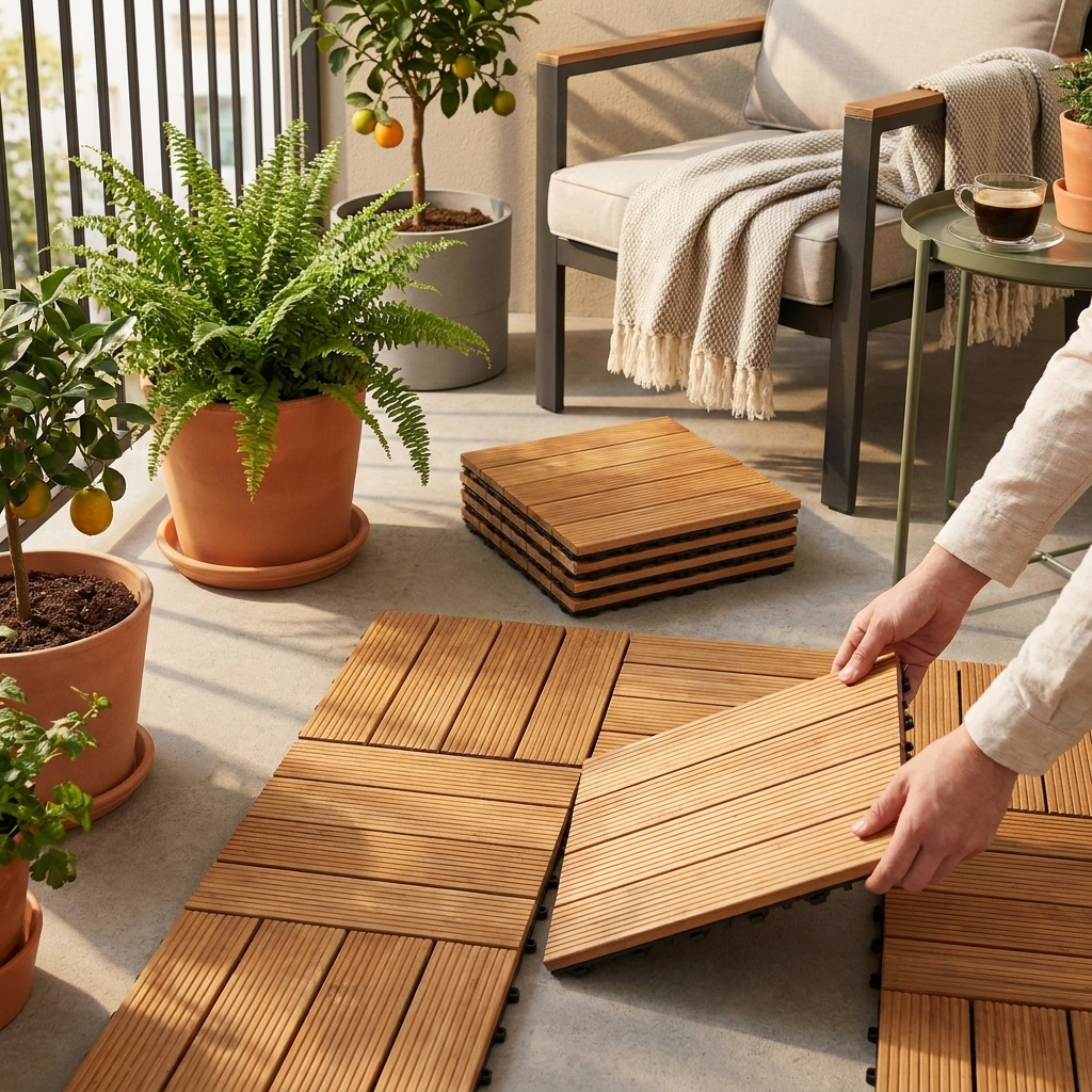 Interlocking Outdoor Wood Deck Tiles - 27 Pack lifestyle