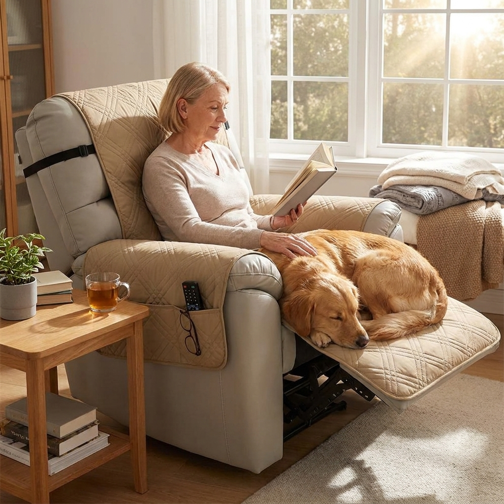 Waterproof Quilted Recliner Chair Slipcover lifestyle