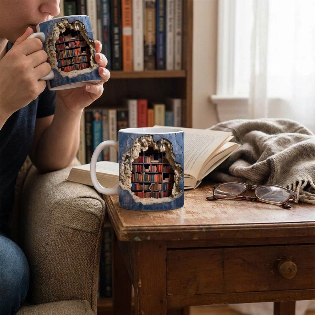 3D Library Bookshelf Mug lifestyle
