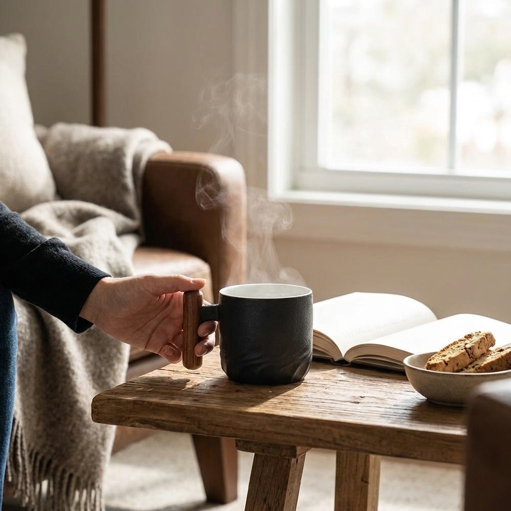 Vintage Espresso Cups With Wooden Handle lifestyle