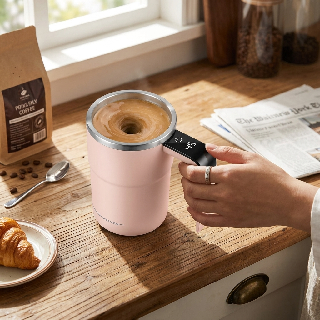 Rechargeable Mug with Built-in Stirring lifestyle