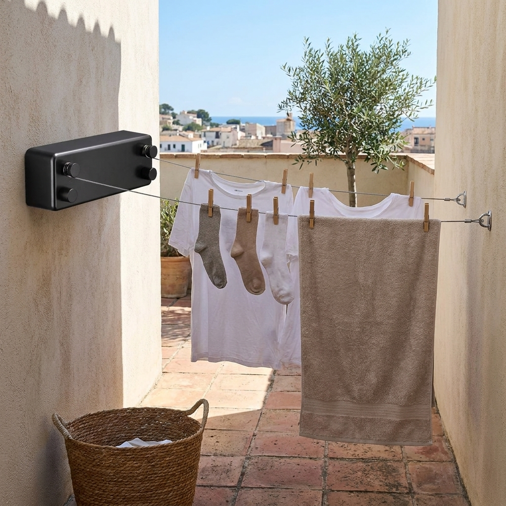 Space-Saving Retractable Clothesline lifestyle