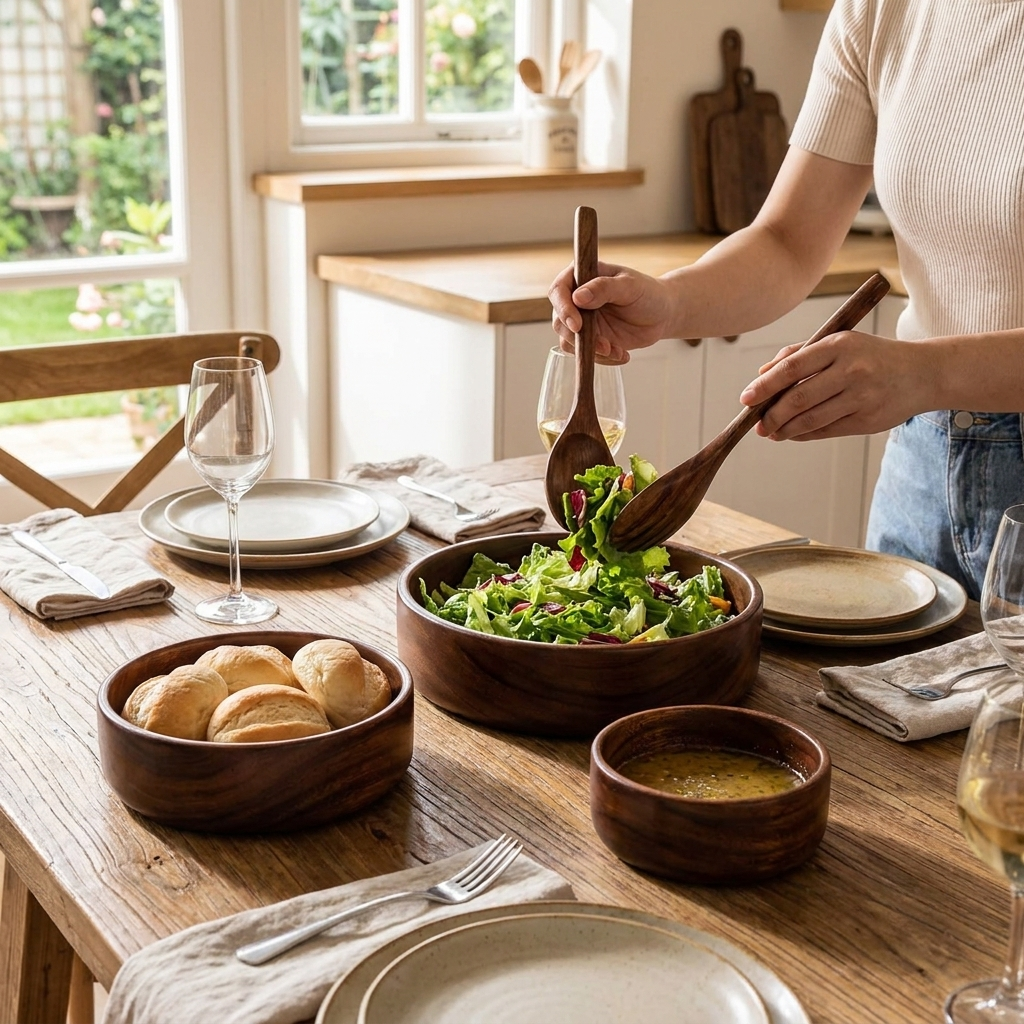 Walnut Wood Serving Bowl lifestyle