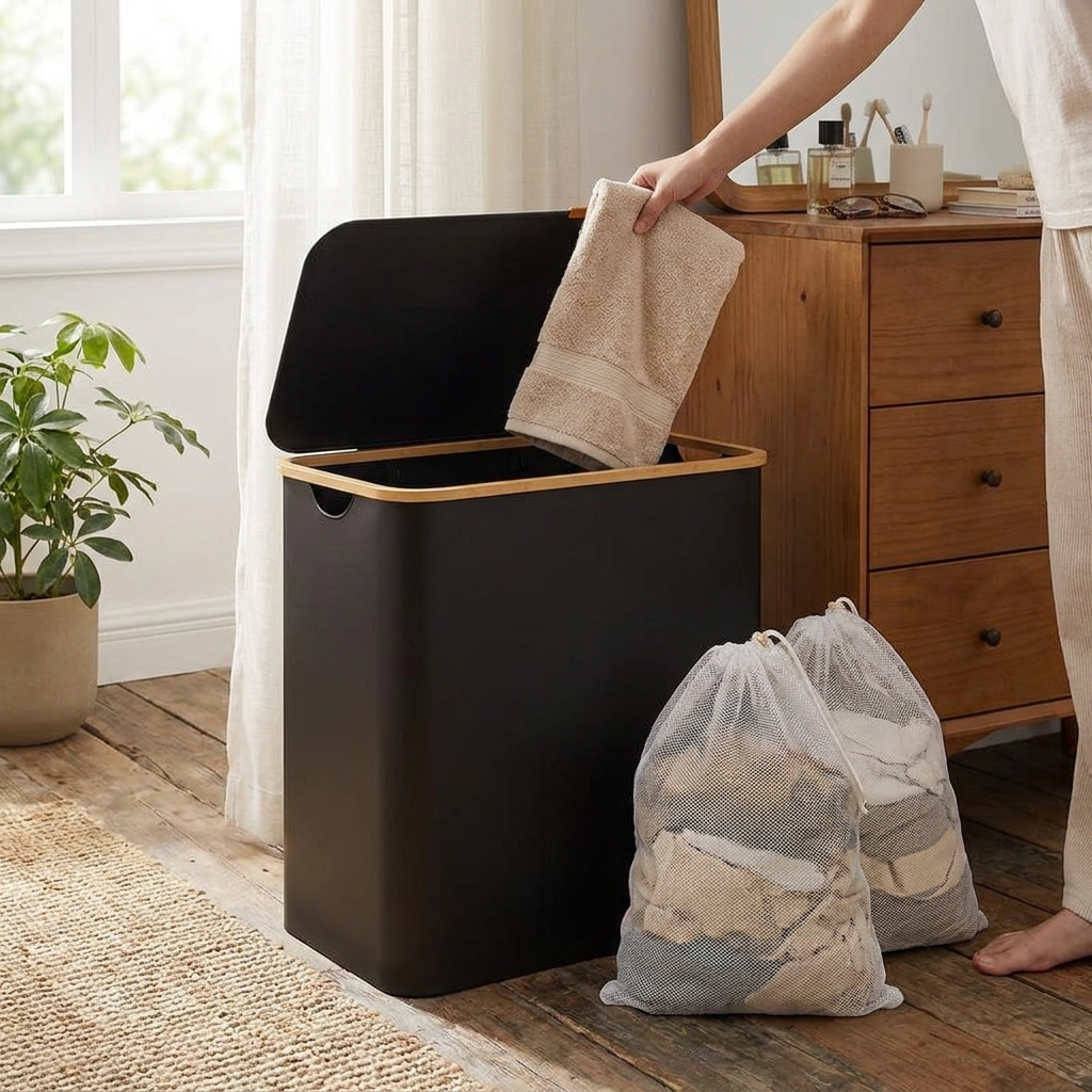 Foldable 2-Compartment Laundry Basket lifestyle