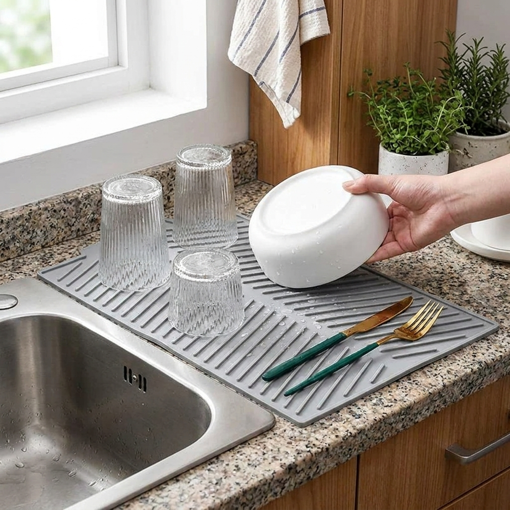 Silicone Dish Drying Mat with Drain lifestyle
